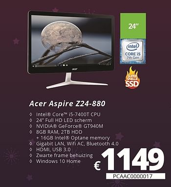 Promoties Acer aspire z24-880 - Acer - Geldig van 07/12/2018 tot 31/12/2018 bij Compudeals