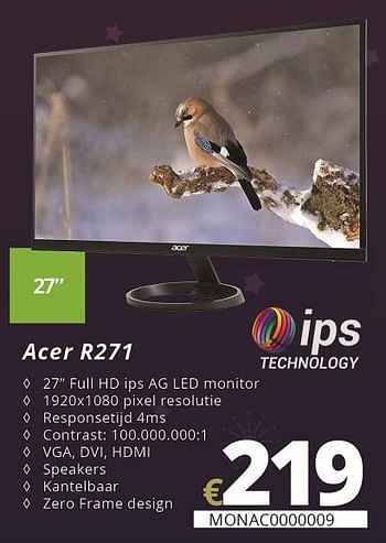 Promoties Acer r271 - Acer - Geldig van 07/12/2018 tot 31/12/2018 bij Compudeals