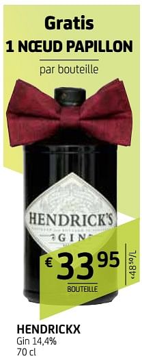 Promotions Hendrickx gin 41,4% - Hendrick's - Valide de 07/12/2018 à 20/12/2018 chez BelBev