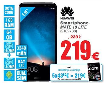 Promoties Huawei smartphone mate 10 lite - Huawei - Geldig van 18/12/2018 tot 31/12/2018 bij Cora