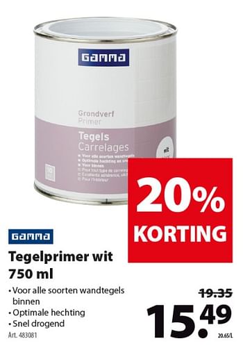 Promoties Tegelprimer wit - Gamma - Geldig van 19/12/2018 tot 31/12/2018 bij Gamma