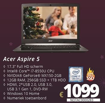 Promoties Acer aspire 5 - Acer - Geldig van 07/12/2018 tot 31/12/2018 bij Compudeals