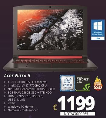 Promoties Acer nitro 5 - Acer - Geldig van 07/12/2018 tot 31/12/2018 bij Compudeals