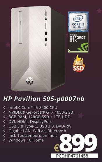 Promoties Hp pavilion 595-p0007nb desktop - HP - Geldig van 07/12/2018 tot 31/12/2018 bij Compudeals