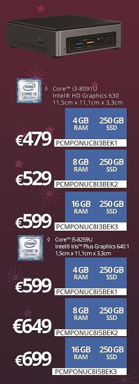 Promoties Intel core tm i3-8091u intel hd graphics 630 desktop - Intel - Geldig van 07/12/2018 tot 31/12/2018 bij Compudeals