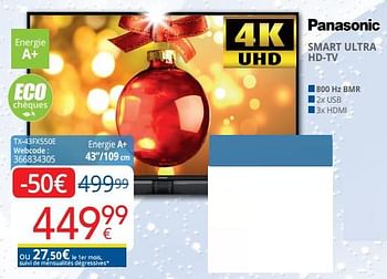 Promotions Panasonic smart ultra hd-tv tx-43fx550e - Panasonic - Valide de 10/12/2018 à 31/12/2018 chez Eldi