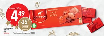 Promotions 24 mignonnettes cote d`or lait - Cote D'Or - Valide de 19/12/2018 à 01/01/2019 chez Smatch