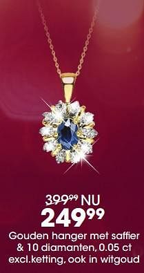 Promoties Gouden hanger met saffier + 10 diamanten, 0.05 ct excl.ketting, ook in witgoud - Huismerk - Lucardi - Geldig van 17/12/2018 tot 31/12/2018 bij Lucardi