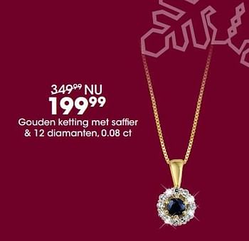 Promoties Gouden ketting met saffier + 12 diamanten, 0.08 ct - Huismerk - Lucardi - Geldig van 17/12/2018 tot 31/12/2018 bij Lucardi