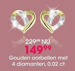 Promoties Gouden oorbellen met 4 diamanten, 0.02 ct - Huismerk - Lucardi - Geldig van 17/12/2018 tot 31/12/2018 bij Lucardi