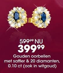 Promoties Gouden oorbellen met saffier + 20 diamanten, 0.10 ct (ook in witgoud) - Huismerk - Lucardi - Geldig van 17/12/2018 tot 31/12/2018 bij Lucardi