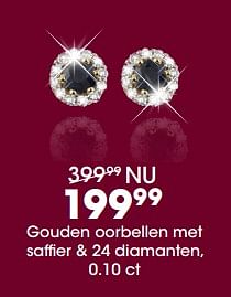 Promoties Gouden oorbellen met saffier + 24 diamanten, 0.10 ct - Huismerk - Lucardi - Geldig van 17/12/2018 tot 31/12/2018 bij Lucardi