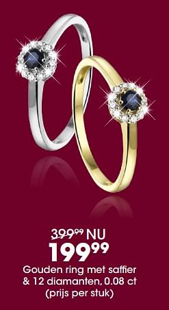 Promoties Gouden ring met saffier + 12 diamanten, 0.08 ct - Huismerk - Lucardi - Geldig van 17/12/2018 tot 31/12/2018 bij Lucardi
