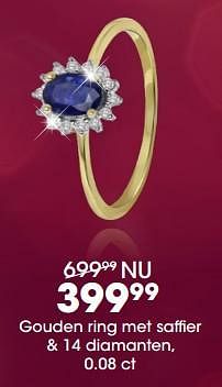 Promoties Gouden ring met saffier + 14 diamanten, 0.08 ct - Huismerk - Lucardi - Geldig van 17/12/2018 tot 31/12/2018 bij Lucardi