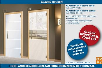 Promotions Glazen deur skyline dusk - Produit maison - Zelfbouwmarkt - Valide de 27/12/2018 à 28/01/2019 chez Zelfbouwmarkt