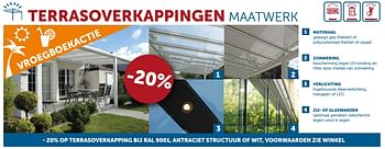 Promotions -20% terrasoverkappingen maatwerk - Produit maison - Zelfbouwmarkt - Valide de 27/12/2018 à 28/01/2019 chez Zelfbouwmarkt