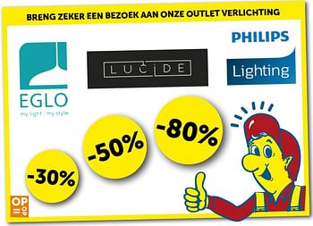 Promoties -30% breng zeker een bezoek aan onze outlet verlichting - Huismerk - Zelfbouwmarkt - Geldig van 27/12/2018 tot 28/01/2019 bij Zelfbouwmarkt