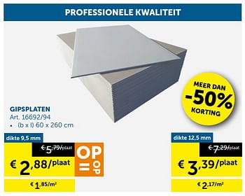 Promotions Professionele kwaliteit gipsplaten - Produit maison - Zelfbouwmarkt - Valide de 27/12/2018 à 28/01/2019 chez Zelfbouwmarkt