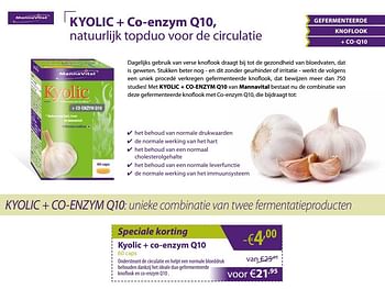 Promoties Kyolic + co-enzym q10 - Mannavital - Geldig van 31/12/2018 tot 04/02/2019 bij Mannavita