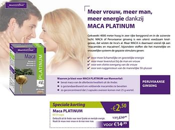 Promoties Maca platinum - Mannavital - Geldig van 31/12/2018 tot 04/02/2019 bij Mannavita
