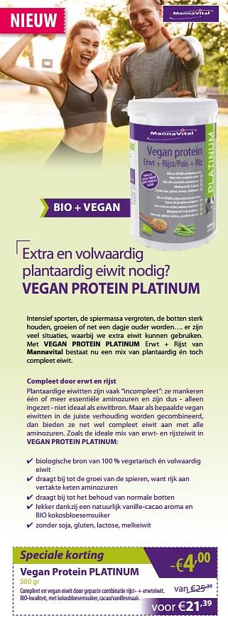 Promoties Vegan protein platinum - Mannavital - Geldig van 31/12/2018 tot 04/02/2019 bij Mannavita