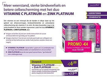 Promoties Vitamine c platinum + zink platinum - Mannavital - Geldig van 31/12/2018 tot 04/02/2019 bij Mannavita