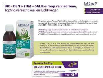 Promoties Bio den+tijm+salie siroop - Ladrome - Geldig van 31/12/2018 tot 04/02/2019 bij Mannavita