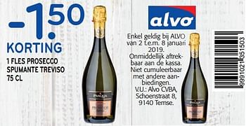 Promoties -1.50 korting 1 fles prosecco spumante treviso - Schuimwijnen - Geldig van 02/01/2019 tot 15/01/2019 bij Alvo