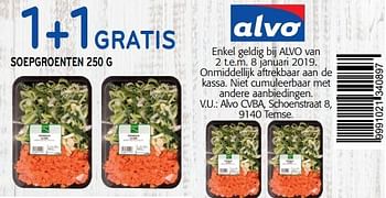 Promoties 1+1 gratis soepgroenten - Huismerk - Alvo - Geldig van 02/01/2019 tot 15/01/2019 bij Alvo
