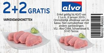 Promotions 2+2 gratis varkensmignonetten - Produit maison - Alvo - Valide de 02/01/2019 à 15/01/2019 chez Alvo