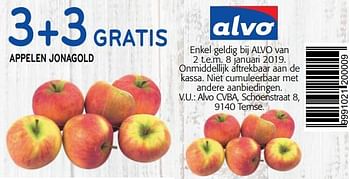 Promoties 3+3 gratis appelen jonagold - Huismerk - Alvo - Geldig van 02/01/2019 tot 15/01/2019 bij Alvo