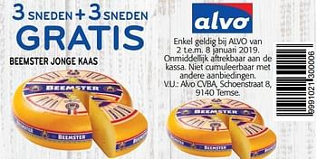 Promoties 3 sneden+ 3sneden gratis beemster jonge kaas - Beemster - Geldig van 02/01/2019 tot 15/01/2019 bij Alvo