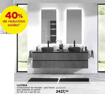Promotions Lucida composition de meuble - gris foncé plan tablette en granit - Balmani - Valide de 27/12/2018 à 31/01/2019 chez X2O