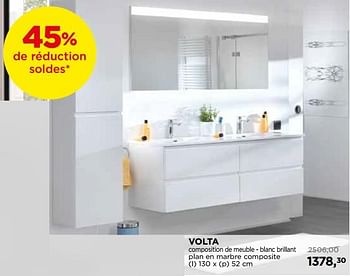 Promotions Volta composition de meuble - blanc brillant plan en marbre composite - Storke - Valide de 27/12/2018 à 31/01/2019 chez X2O