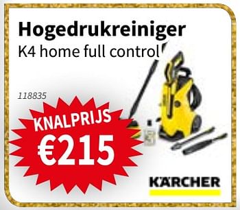 Promoties Kärcher hogedrukreiniger k4 home full control - Kärcher - Geldig van 20/12/2018 tot 02/01/2019 bij Cevo Market