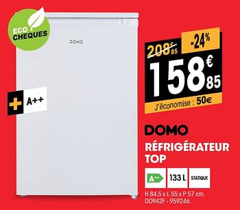 Promoties Domo réfrigérateur top do942f - Domo elektro - Geldig van 03/01/2019 tot 24/01/2019 bij Electro Depot