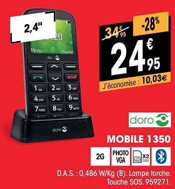 Promoties Doro mobile 1350 touche sos - Doro - Geldig van 03/01/2019 tot 24/01/2019 bij Electro Depot
