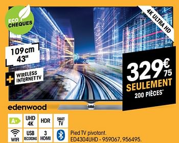 Promotions Edenwood tv led uhd 4k 43 ed4304uhd - Edenwood  - Valide de 03/01/2019 à 24/01/2019 chez Electro Depot