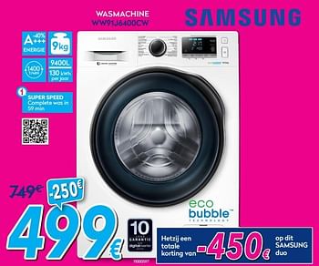 Promotions Samsung wasmachine ww91j6400cw - Samsung - Valide de 02/01/2019 à 31/01/2019 chez Krefel