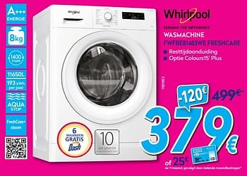 Promoties Whirlpool wasmachine fwfbe81483we freshcare - Whirlpool - Geldig van 02/01/2019 tot 31/01/2019 bij Krefel