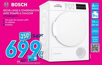 Promoties Bosch sèche-linge à condensation avec pompe à chaleur wtw8546cfg - Bosch - Geldig van 02/01/2019 tot 31/01/2019 bij Krefel