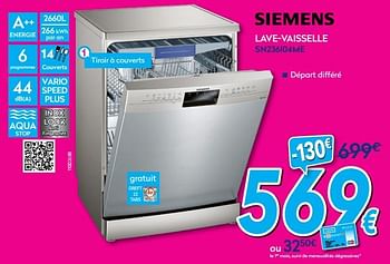 Promotions Siemens lave-vaisselle sn236i04me - Siemens - Valide de 02/01/2019 à 31/01/2019 chez Krefel