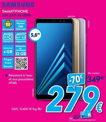 Promotions Samsung smartphone galaxy a8 2018 - Samsung - Valide de 02/01/2019 à 31/01/2019 chez Krefel