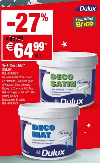 Promotions Verf deco mat dulux - Dulux - Valide de 01/01/2019 à 28/01/2019 chez Brico