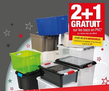 Promotions 2+1 gratuit sur les bacs en pvc - Produit maison - Brico - Valide de 01/01/2019 à 28/01/2019 chez Brico