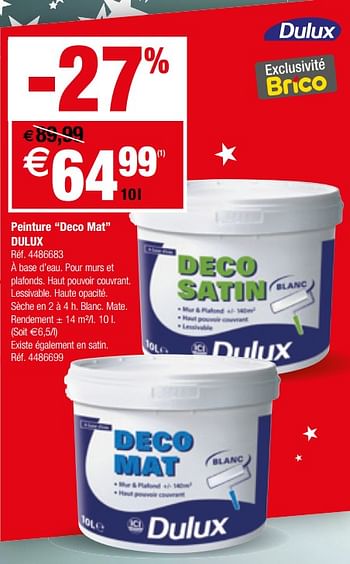 Promotions Peinture deco mat dulux - Dulux - Valide de 01/01/2019 à 28/01/2019 chez Brico