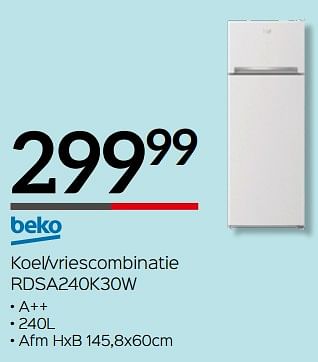 Promoties Beko koel-vriescombinatie rdsa240k30w - Beko - Geldig van 03/01/2019 tot 31/01/2019 bij Selexion