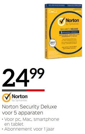 Promoties Norton security deluxe voor 5 apparaten - Norton - Geldig van 03/01/2019 tot 31/01/2019 bij Selexion