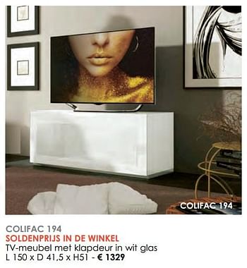 Promoties Tv-meubel met klapdeur in wit glas - Huismerk - Krea - Colifac - Geldig van 03/01/2019 tot 31/01/2019 bij Krea-Colifac