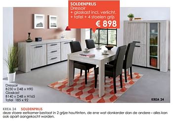 Promoties Dressoir + glaskast incl. verlicht. + tafel + 4 stoelen grij - Huismerk - Krea - Colifac - Geldig van 03/01/2019 tot 31/01/2019 bij Krea-Colifac